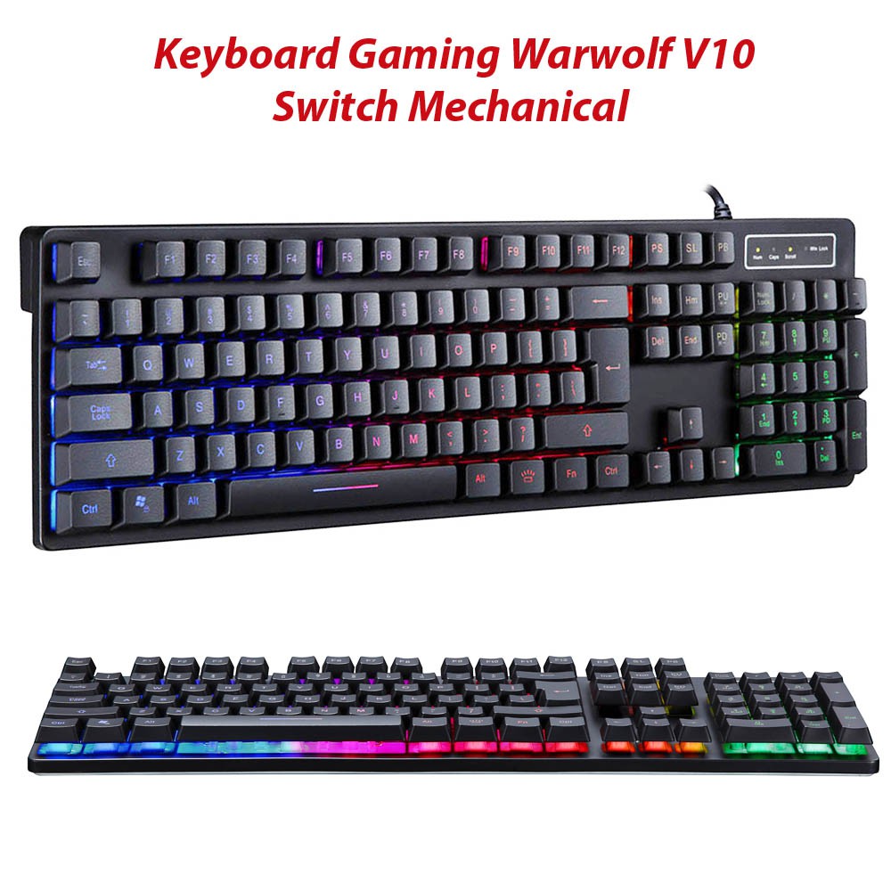 Trend-Warwolf V10 Semi Mechanical Keyboard Gaming Full Backlight RGB - Hitam