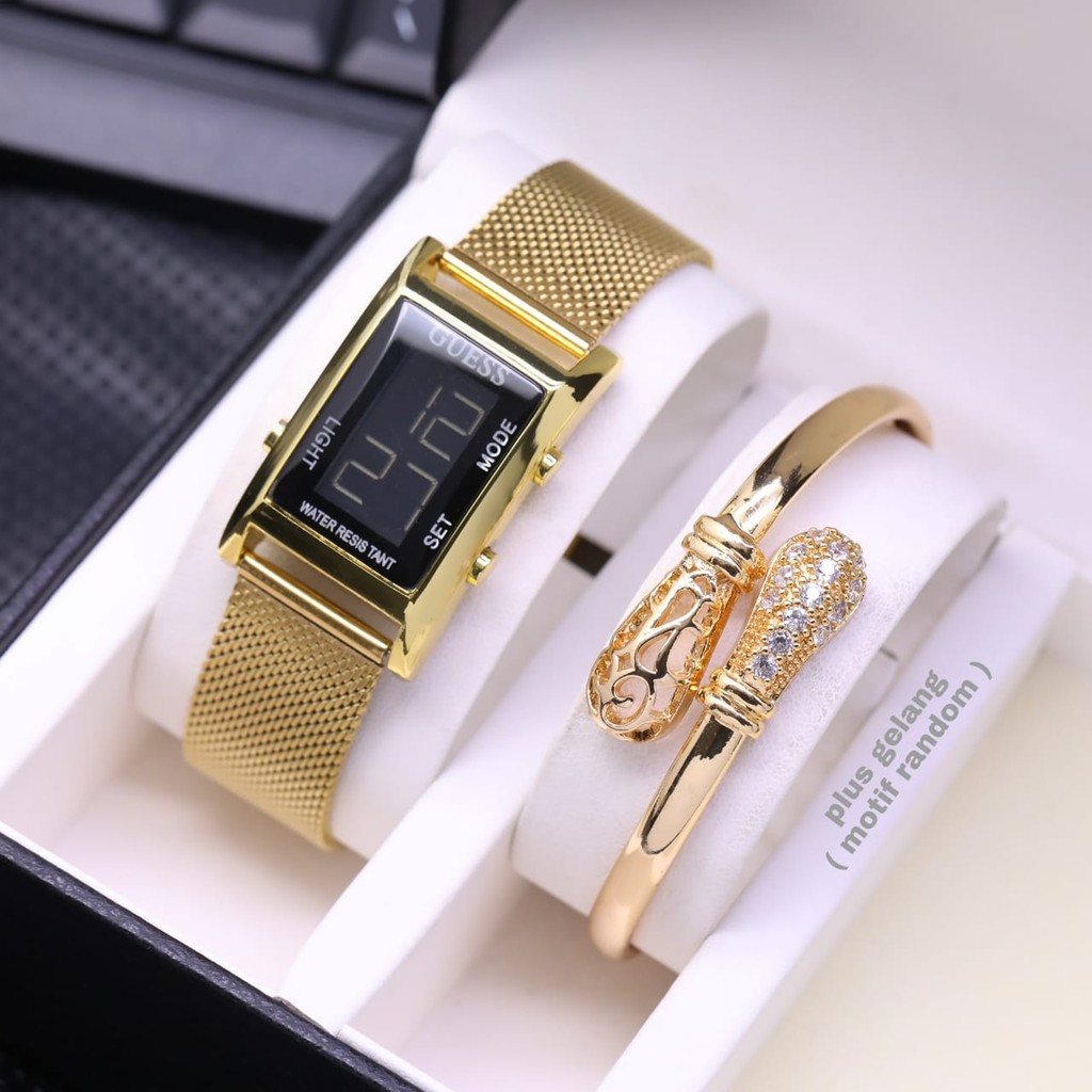 JAM TANGAN WANITA / JAM TANGAN GUESS DIGITAL CANTIK SALE COD FREE GELANG PESTA