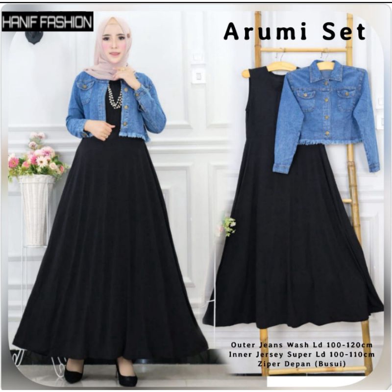 Jeans set outer jeans set gamis jersey Arumi Set Oneset outer dan gamis setelan jeans busui