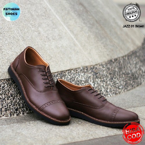 Sepatu Pantofel Formal Kasual Kulit Pria Kerja Kantor FATIMAHSHOES Kulit Asli Hitam Coklat