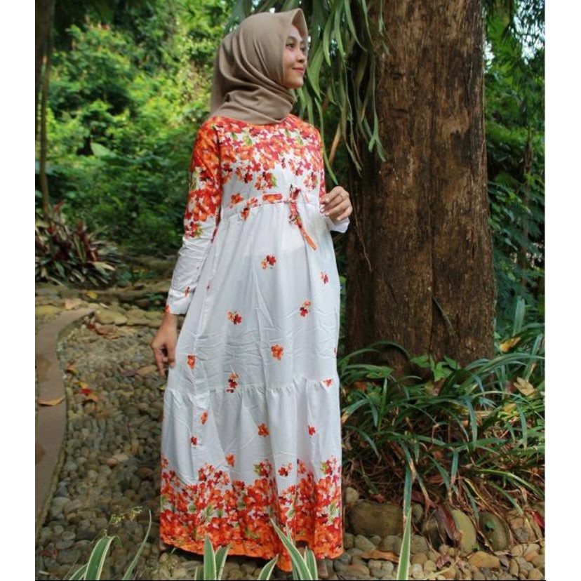 Dress Wanita Muslim Dress Muslim Wanita Motif Bunga syari