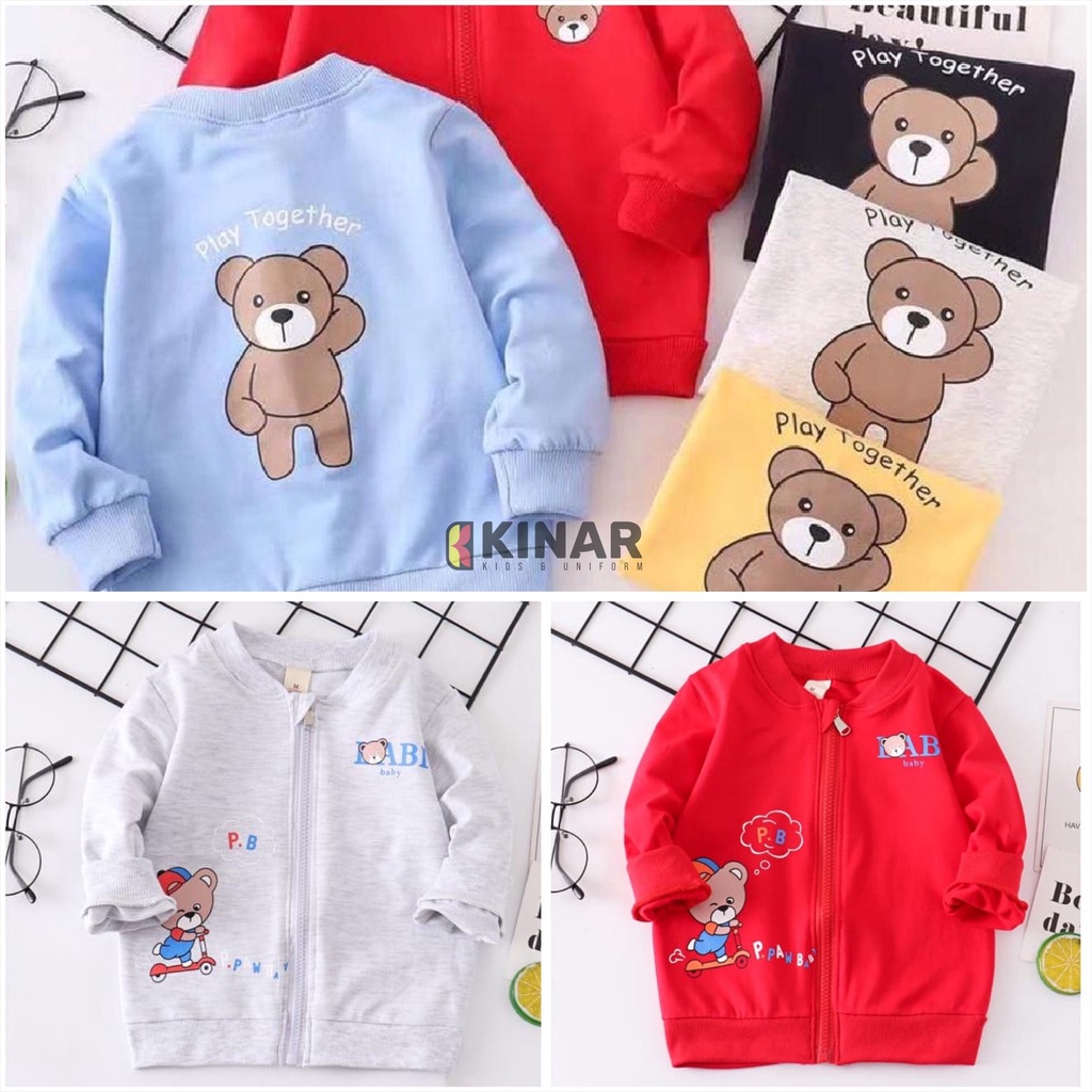 JAKET ANAK LAKI-LAKI RESLETING IMPORT KARTUN BEAR BERUANG JACKET SWEATER BAYI COWOK MURAH UMUR 0 6 B