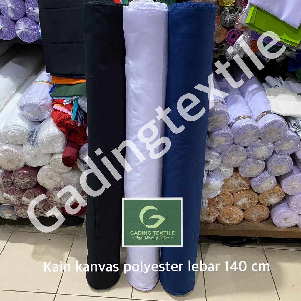 ( per 1 roll ) kain KANVAS POLYESTER canvas PE warna hitam biru navy putih lebar 140 cm isi 45 meter bahan diy tas totebag tote goodie bag souvenir pouch sepatu dekorasi dekor kerajinan tangan craft tirai hordeng gorden piknik printing sublime sublim