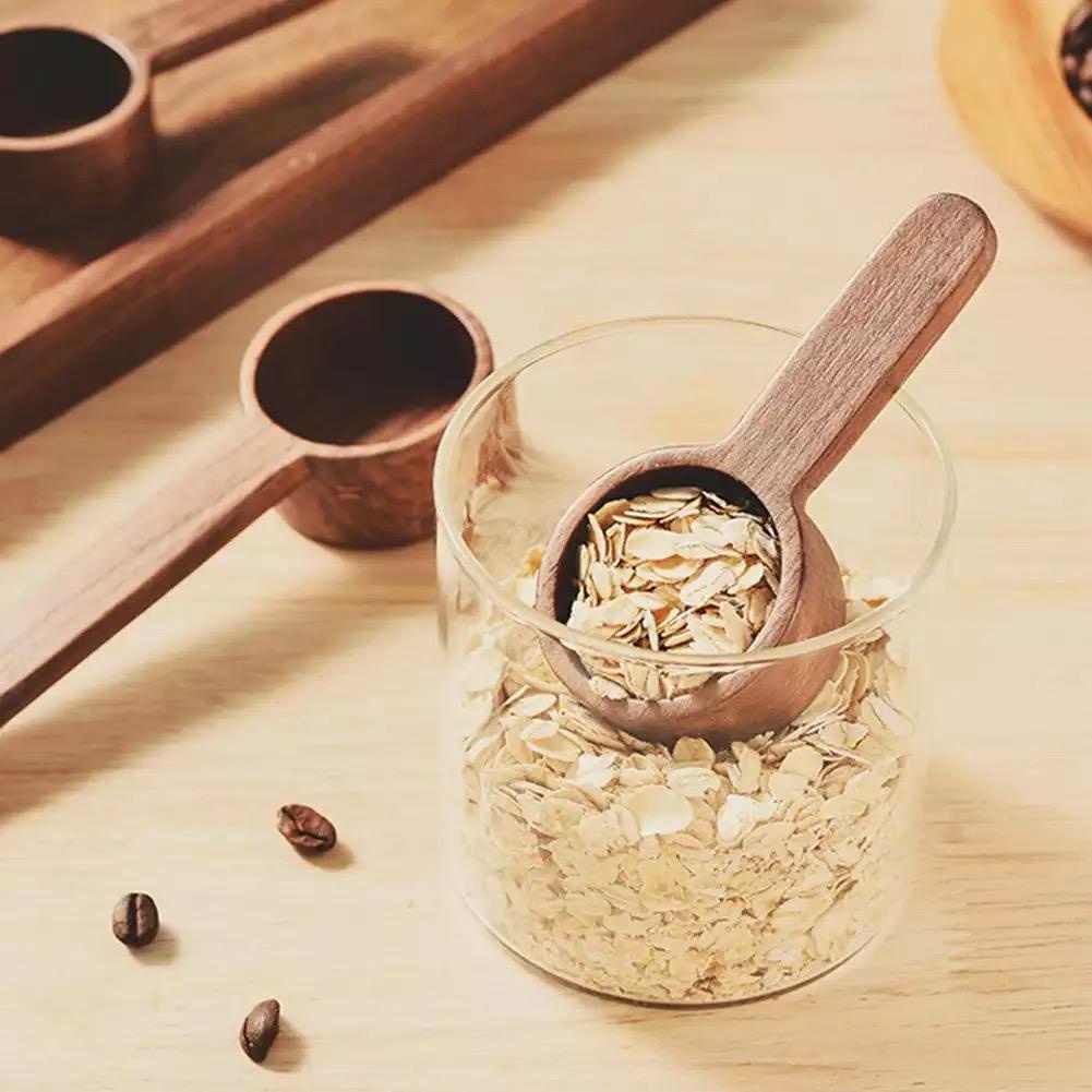 multifunction wooden coffee measuring spoon black walnut / sendok takar kayu serbaguna kopi gula bubuk susu