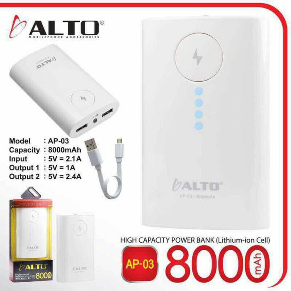 Power Bank 8000 Mah ALTO Original Real Capacity Doubel Power Bank ALTO BAGUS
