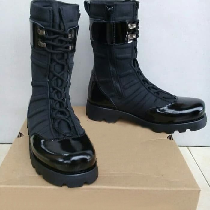 PROMO ZimZam Sepatu PDL Ninja Titan Safety Black Kulit Lak Sol Radial TNI Polisi Murah