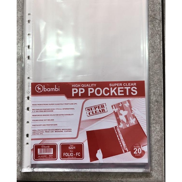 

➷ PP Pocket / Sheet Proctetor Bambi 5221 Folio ✩