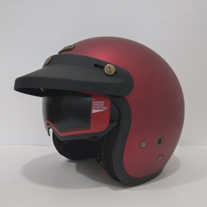 HELM NJS NX 2 RETRO SOLID DOUBLE VISOR INTERCOM FREE PET ORIGINAL 100%-Maroon doff