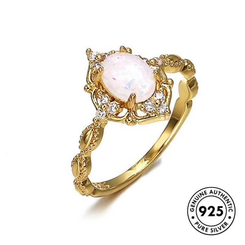 Cincin Lapis Emas S925 Hias Batu Permata Untuk Wanita