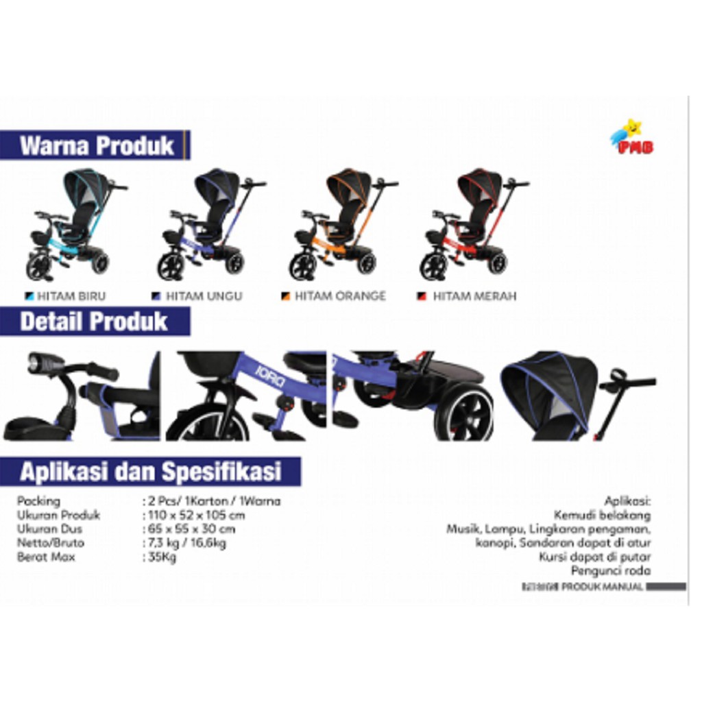 Kargo Sepeda Anak Stroller Tricycle IORA T18 PMB TOYS Roda Tiga Element Garansi SNI-7