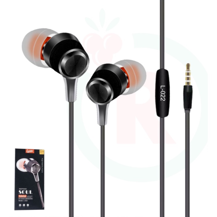 Earphone L22 Metal Body SOUL BASS stereo music telfon daily headset mic original