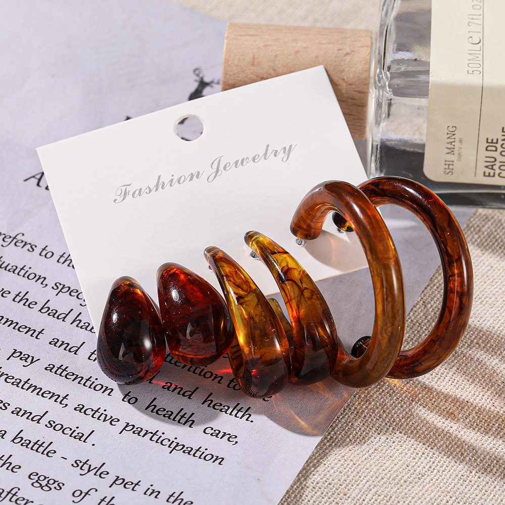 Set Anting Resin Bahan Akrilik Warna Permen Gaya Retro Untuk Wanita