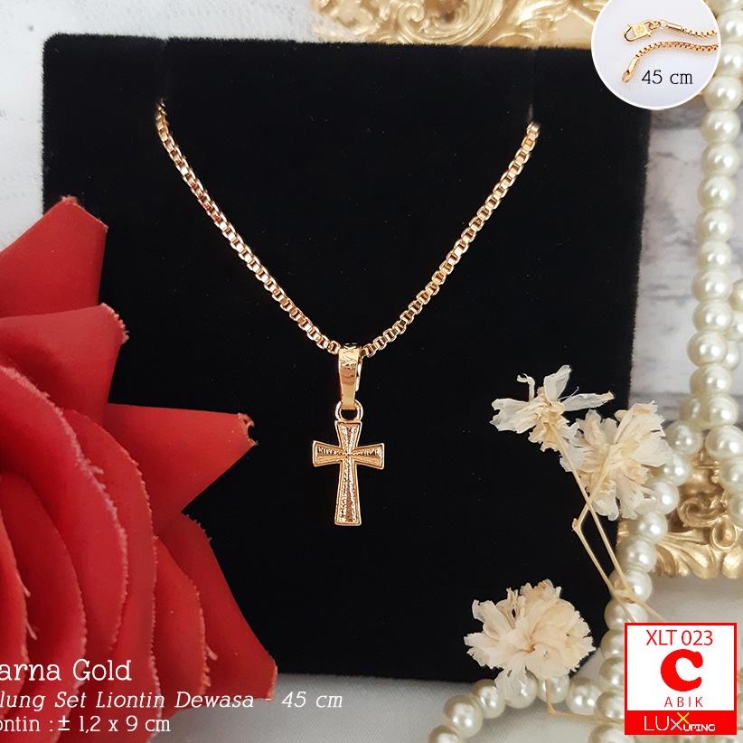 XLT 023 Kalung Set Liontin Salib Polos Tanpa Mata Kalung Salib Tanpa Korpus Tubuh Yesus Kalung Rohan