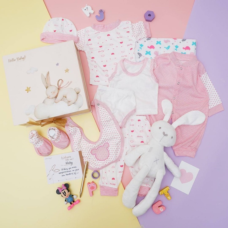 BARU! LIO024 Girls 12 in 1 Hello Baby Hampers Gift - Newborn Bundle Gift Set