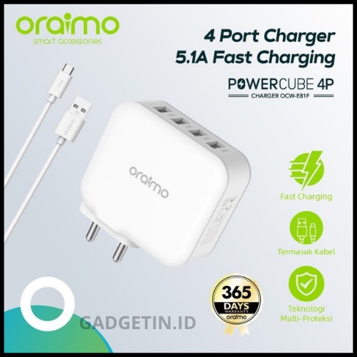 Oraimo Charger OCW-E81F White Original 4 USB Port Smart Safe Fast Charging-Gadgetin.id1