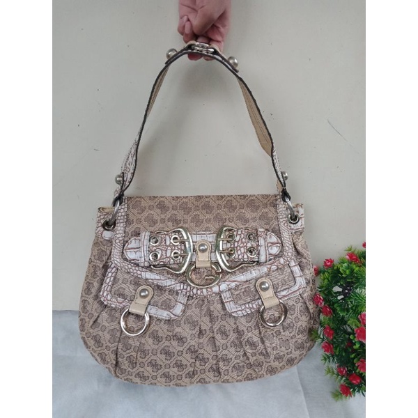 GUESS ORIGINAL SHOULDER BAG CROCO MIX KANVAS, PRELOVED GUESS ORIGINAL, TAS GUESS ORI,  PRELOVED TAS 