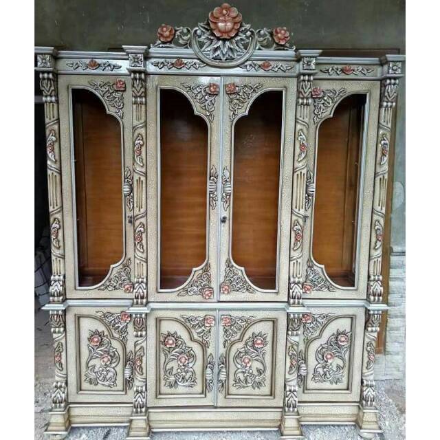 Lemari hias shima mawar ukir jati jepara