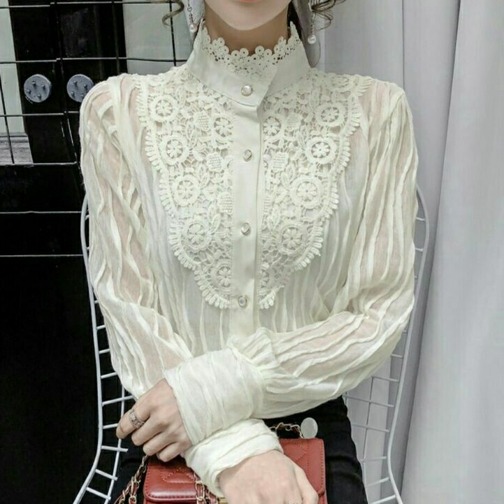 l5388 Baju atasan kemeja kerja kantor Korea Korean style wanita import baju atasan kemeja blouse blu