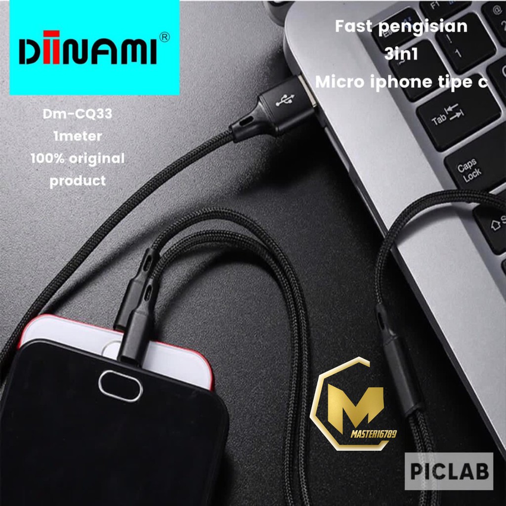 Kabel data diinami QC33 3in1 Micro+ligthing+tipe c 2.4A 1.2M original MA157