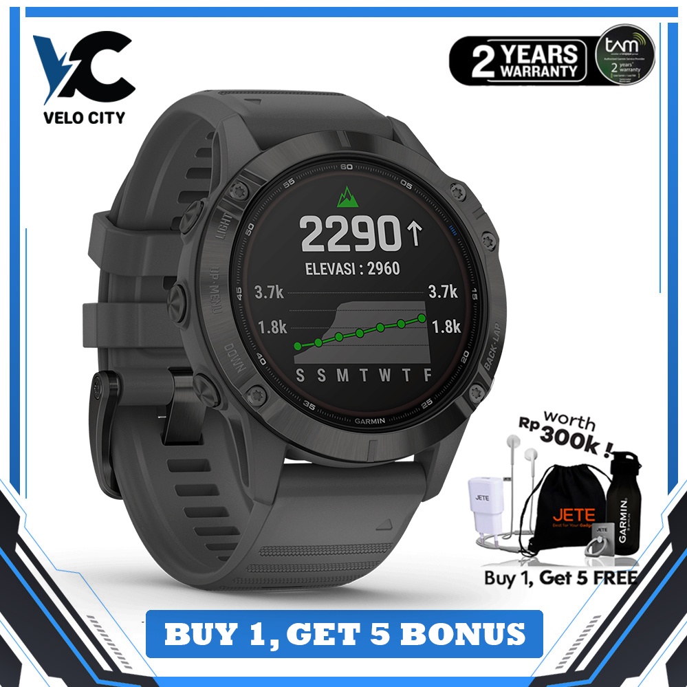 Garmin Fenix 6 Pro Solar Edition Black with Slate Grey Band Original Garansi Resmi TAM 2 Tahun