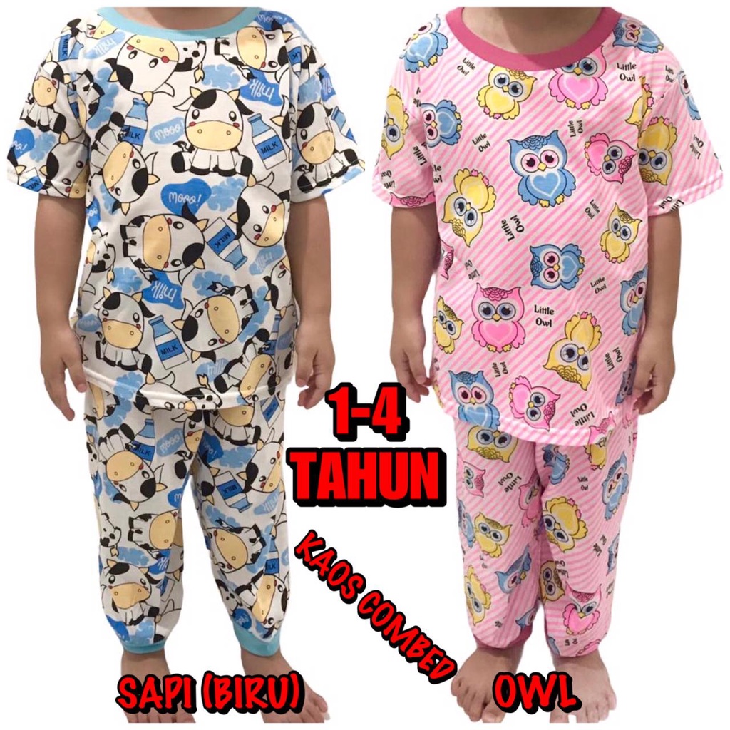 3S YEYA - BAJU TIDUR CP ANAK KIDS LAKI-LAKI/PEREMPUAN COWOK/CEWEK SETELAN/STELAN KAOS KATUN 1-4 TAHUN