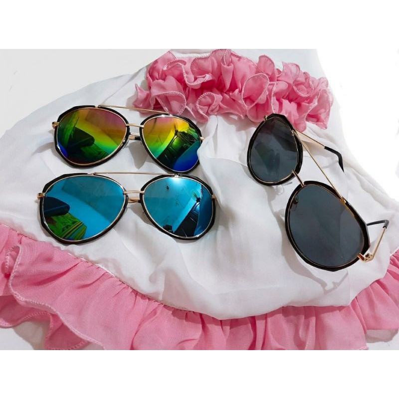Kacamata Retro Coating Sunglasses Round Kacamata Hitam Metal Cat Eye
