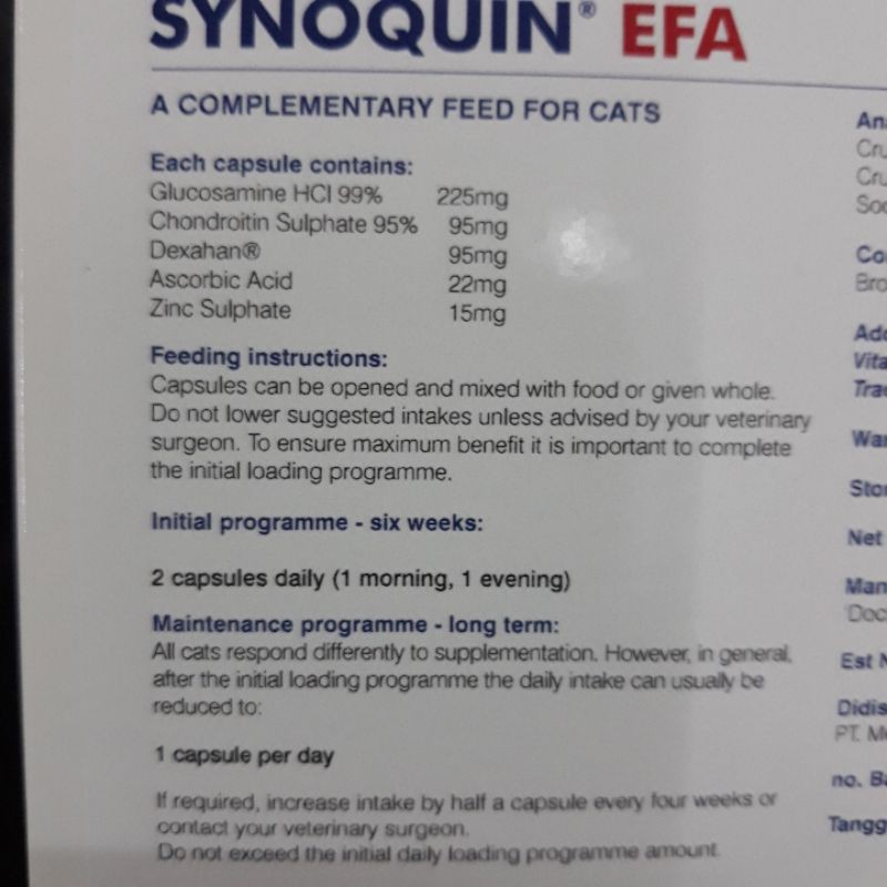 SYNOQUIN EFA (1 CAPSULE) | Suplemen Tulang|Sendi|Otot Kucing | Vitamin Kucing Terbaik Original