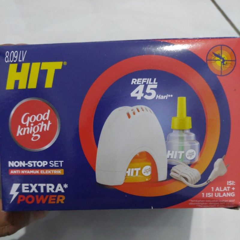 Alat Hit Non Stop Set 8.09 LV Good Knight + Refill Fresh isi 2 - Obat Anti Nyamuk Elektrik Kabel Panjang ( Tahan 45 Hari )