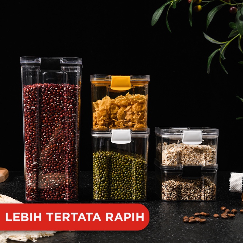 Toples Kotak Snack Kedap Udara Penyimpanan Bening Cereal Kontainer Makanan Food Storage Jar Container