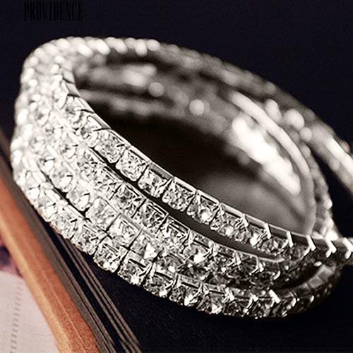 Perak Disepuh Crystal Berlian Imitasi Bangle Cuff Bracelet