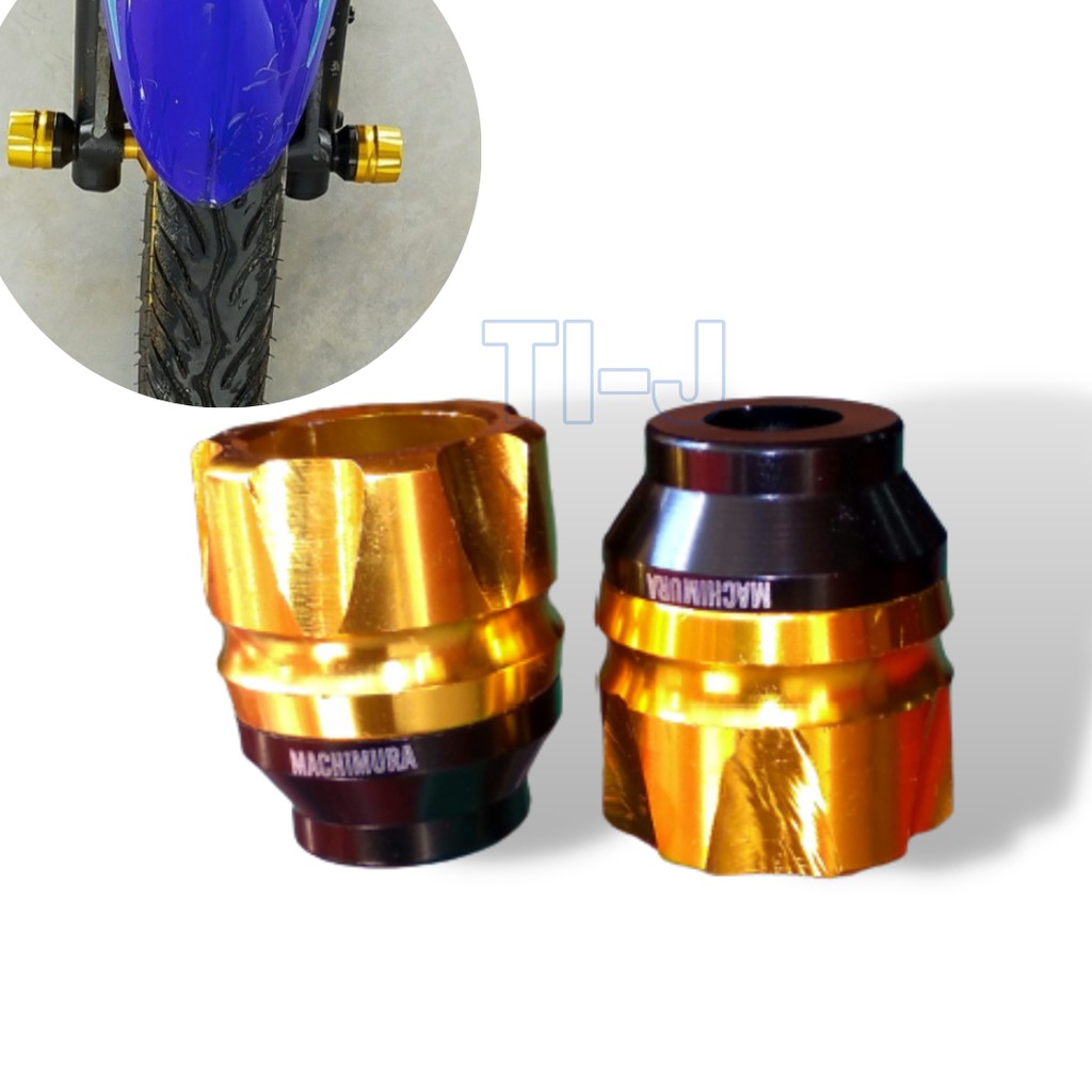 sepasang jalu as roda depan full cnc model corong warna merah, biru, gold