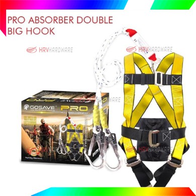 Full Body Harness PRO ABSORBER Double Big Hook. D.Ring Carabiner Double Lanyard merk GOSAVE