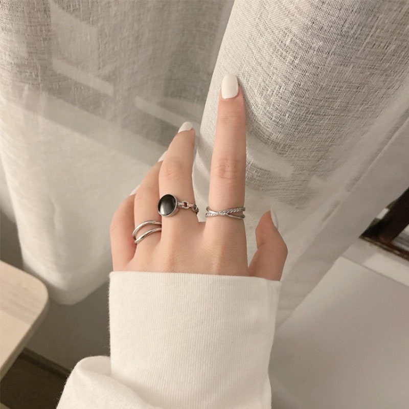 3PCS/Set Double Layer Diamond Drop Oil Ring Simple Ring Index Finger Ring