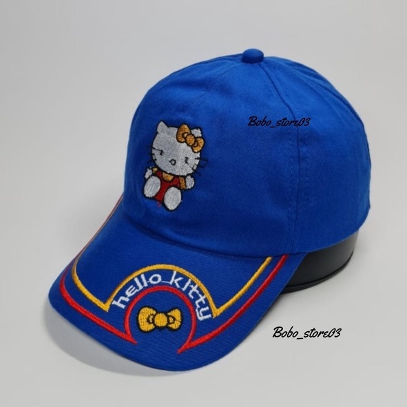 Bobo_store03 Topi Baseball Anak laki laki perempuan Karakter Superhero spiderman Tayo Boboboy hellokitty lol Usia 2 Sampai 8 Tahun Kualitas Terbaik-hellokity biru