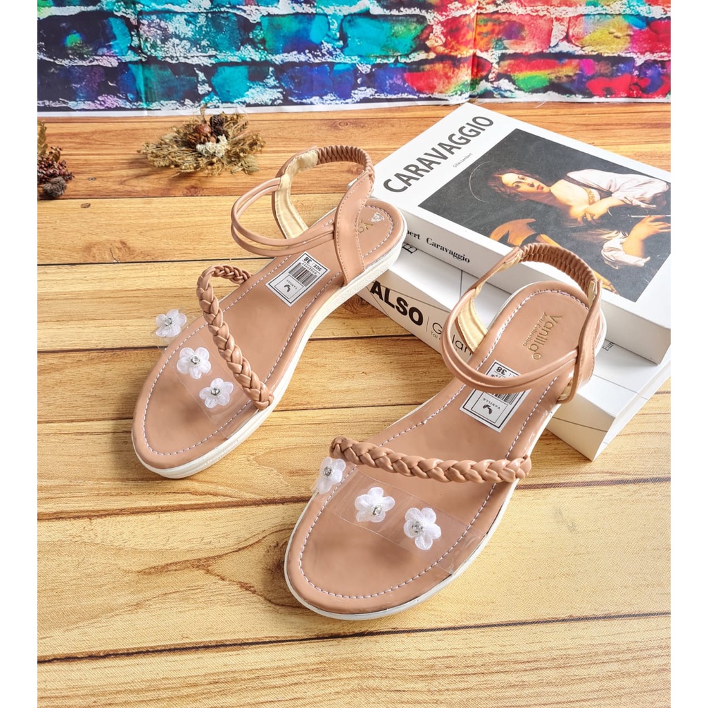 ABBUSHOES Us 107 flat shoes sol jadi tali bunga merona 3cm