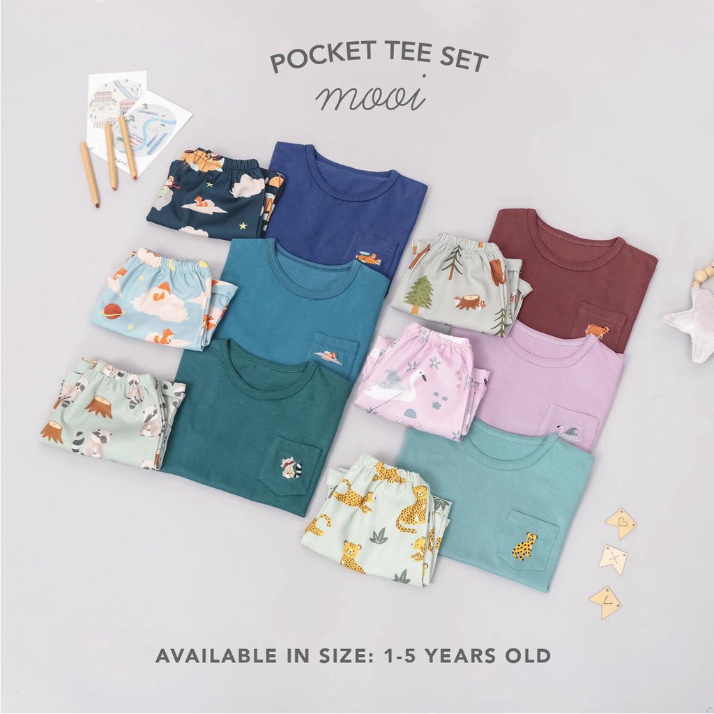 PROMO 7.7 PROMO BAJU LEBARAN MURAH MOOI Pocket Tee Set ( Setelan POCKET TEE MOOI ) - Celana Pendek MOOI  0-5 Tahun