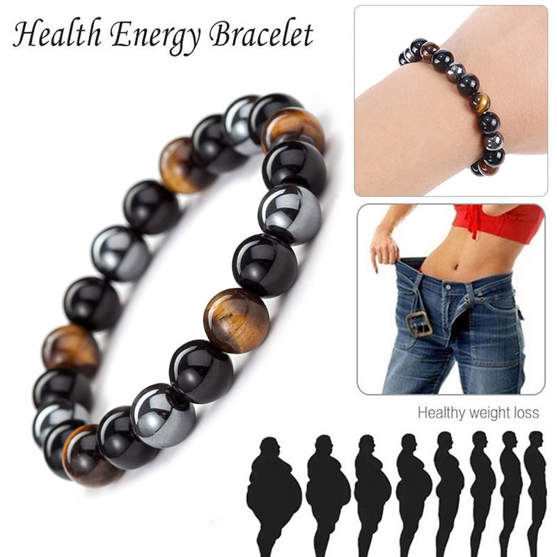 {LUCKID}Magnetic Hematite Stone Bead Bracelet Health Care Magnet Men Weight Loss Jewelry