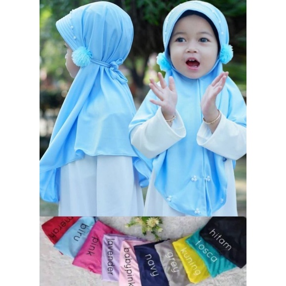 KERUDUNG ANAK / HIJAB ANAK PEREMPUAN POMPOM MUTIARA  JILBAB ANAK PEREMPUAN PAUD 3 TAHUN - 5 TAHUNAN
