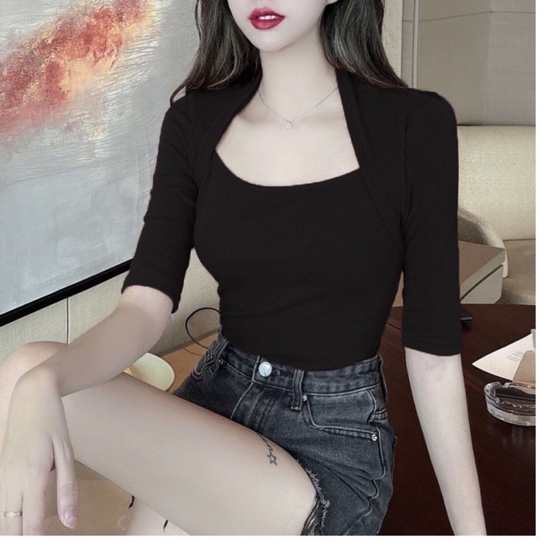 H7 T5/16 Blouse korean square neck / Atasan Tshirt kaos 3/4 (S-2XL)