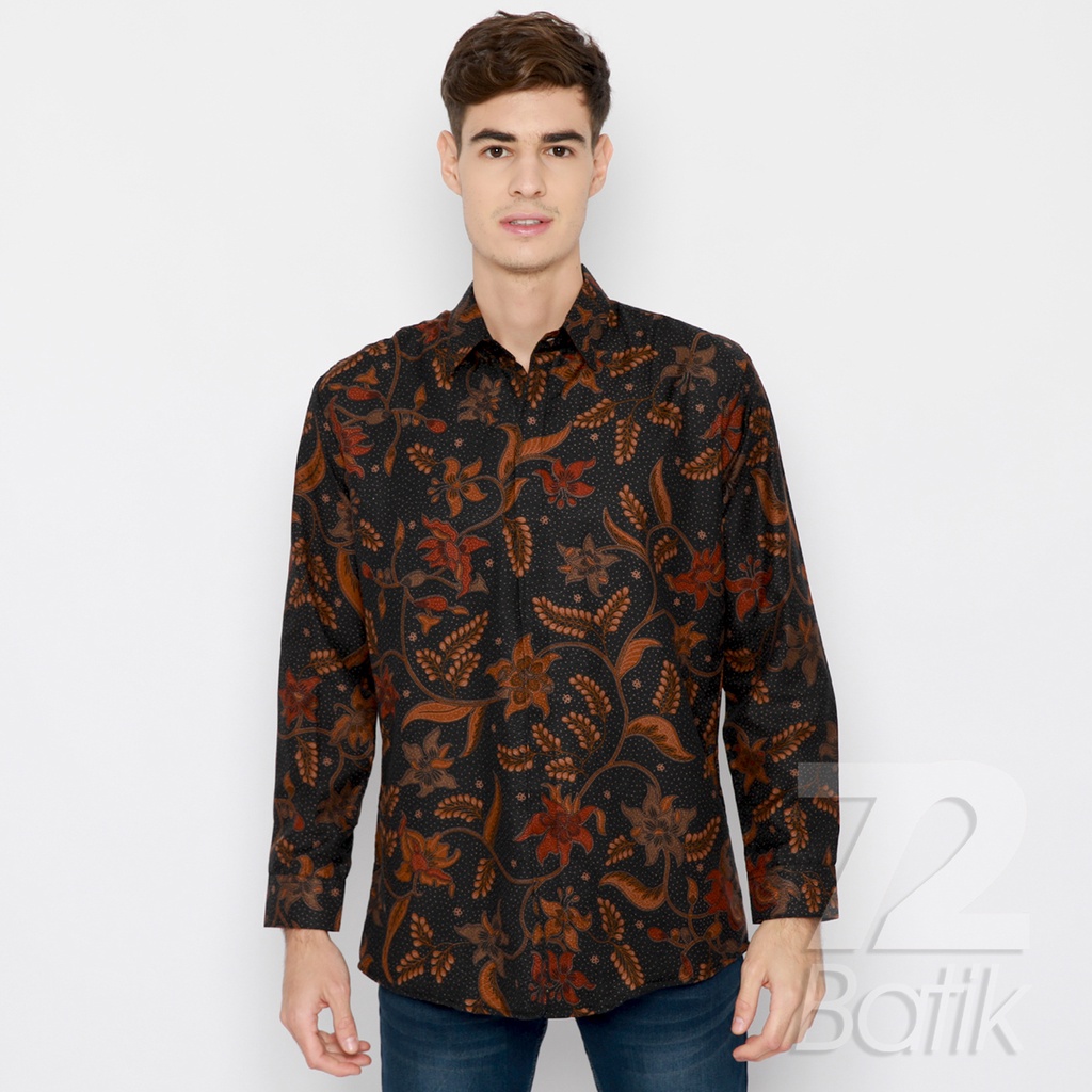 BATIK PRIA LENGAN PANJANG Kemeja Hem Slimfit Premium Motif Kembang Warna Hitam 721018 CAP 72 - Baju Kemeja Atasan Pakaian Setelan Batik Pria Cowok Laki Laki Remaja Keluarga Kantor Lengan Panjang Modern Slimfit Slim Fit Premium Kekinian