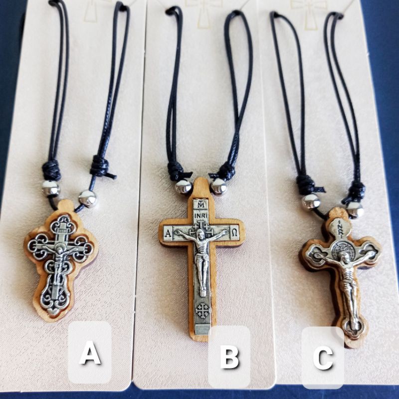 Robagin AA76 Kalung Salib Kayu Stainless Pria Wanita Korea, Aksesoris Cowok Cewek Keren