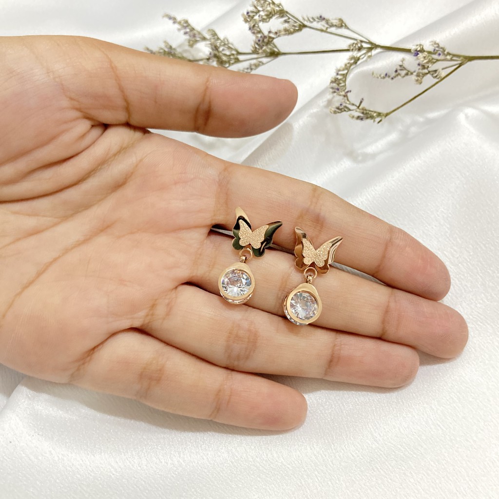 Anting Tusuk Titanium Kupu Mata Anti Karat Aksesoris Perhiasan