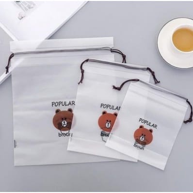 Pouch Transparant Serut BERUANG multifungsi - travel pouch - pouch kosmetik