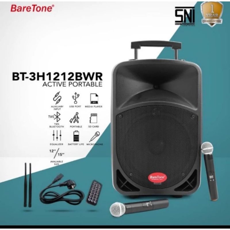 speaker aktif portable 12 inch baretone bt 3h 1212 bwr  baretone 1212bwr original