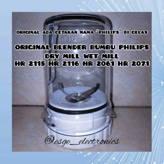 ORIGINAL SET GELAS BLENDER BUMBU DRY MILL WET MILL PHILIPS HR 2115 HR 2116 HR 2061 HR 2071 GELAS SET