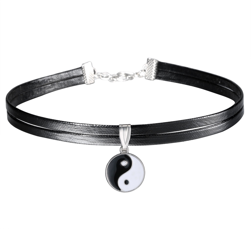 2pcs / Set Kalung Gelang Manik-Manik Yin Yang Yin Yang Warna Hitam Dan Putih Untuk Aksesoris Pasangan