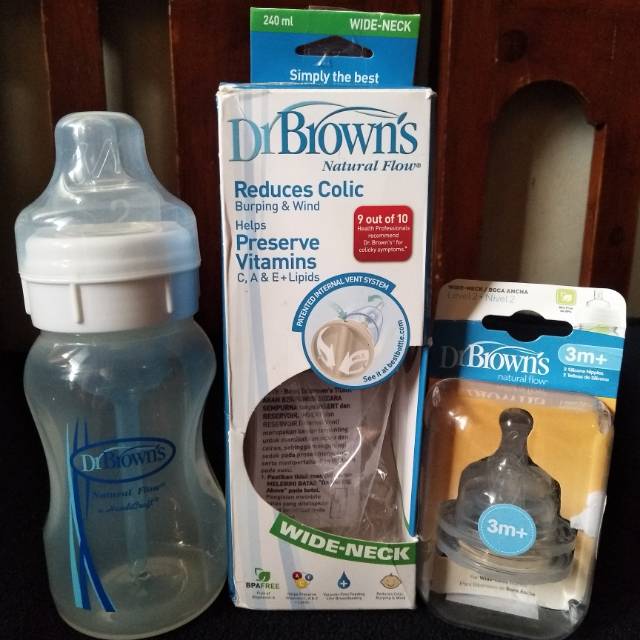 Botol susu Dr browns wide neck set nipple 3 month dr brown