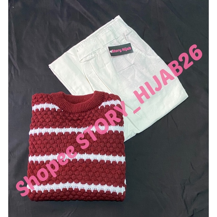 CHESSY SET + KESSIE SET  ( ATASAN + CELANA ) / BEST SELLER / BISA COD-Maroon2 - white