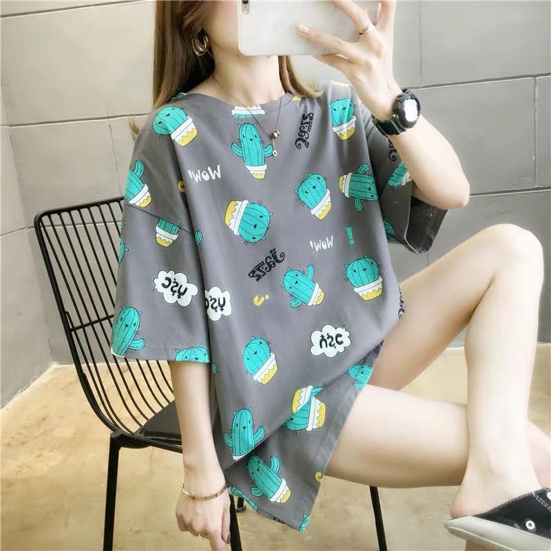 Oversize Tee Tshirt Model Longgar Untuk Wanita Motif Kaktus