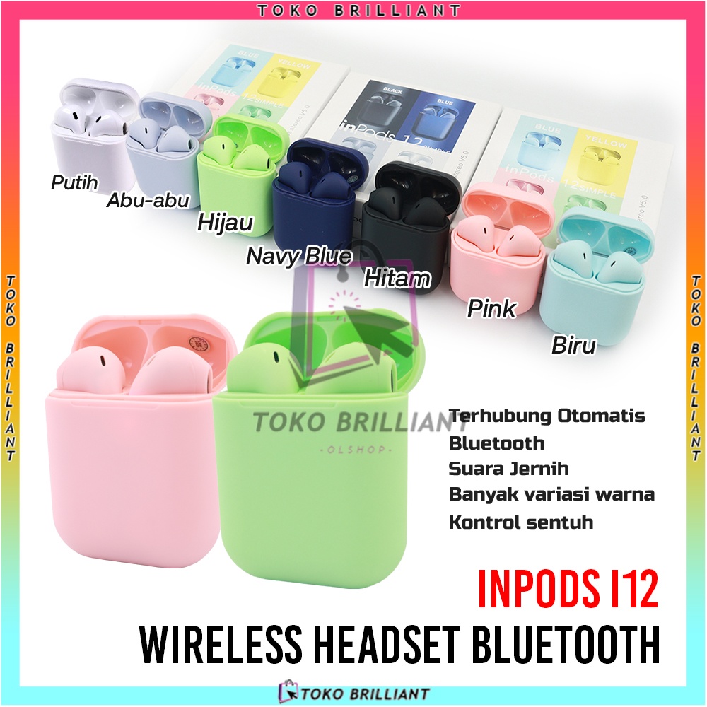 [Bisa Sitem COD] Macaron HEADSET BLUETOOTH DENGAN KOTAK PENYIMPANAN &amp; Lanyard headphone Headset i12 TWS | i12